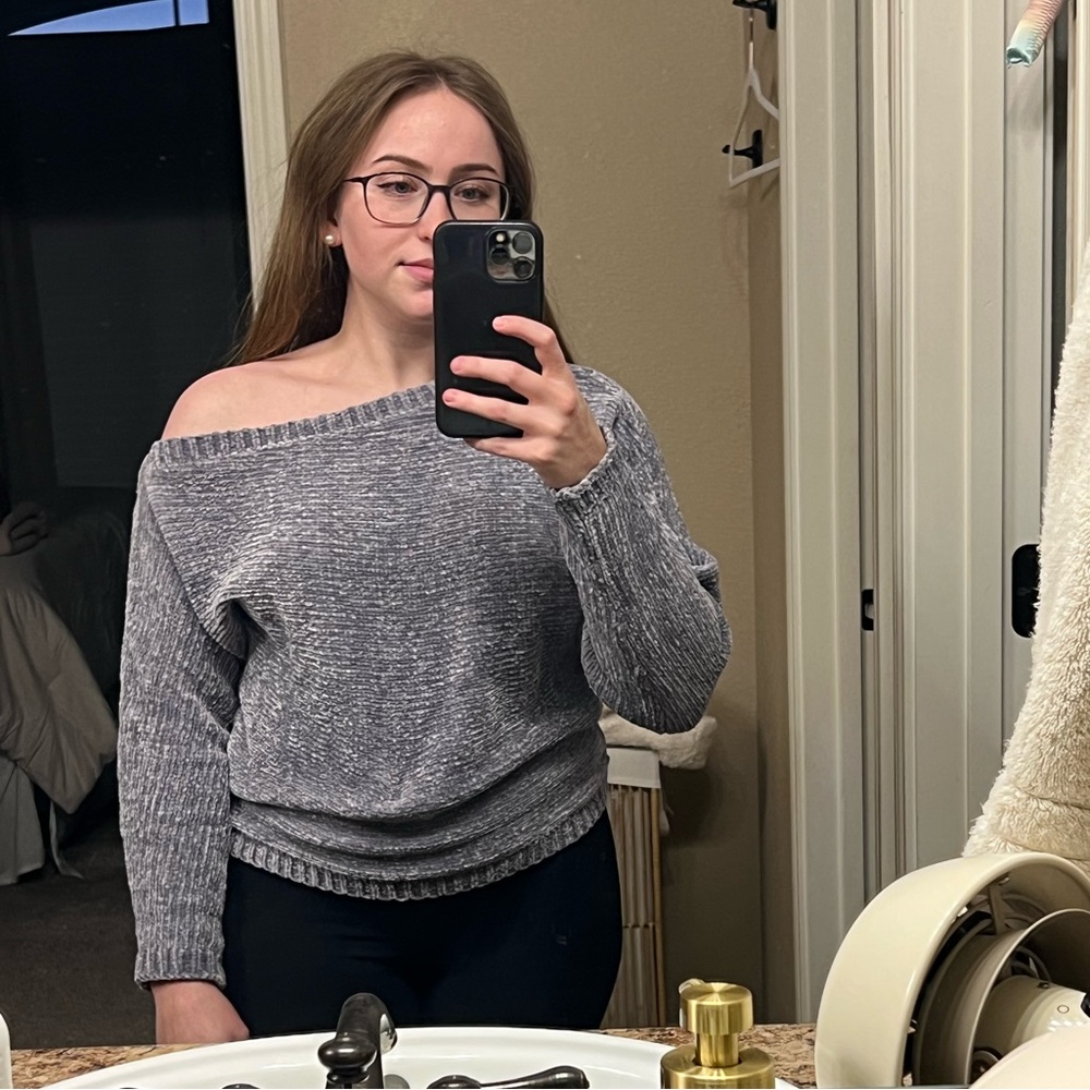 Small Gray Off the Shoulder Gianni Bini Sweater